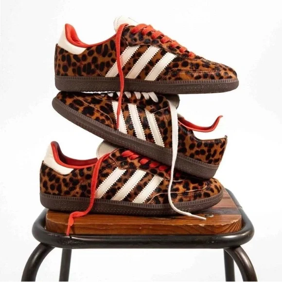 adidas Gazelle Leopard Print Sneakers with White Stripes and Brown Sole - Picture 3 of 8